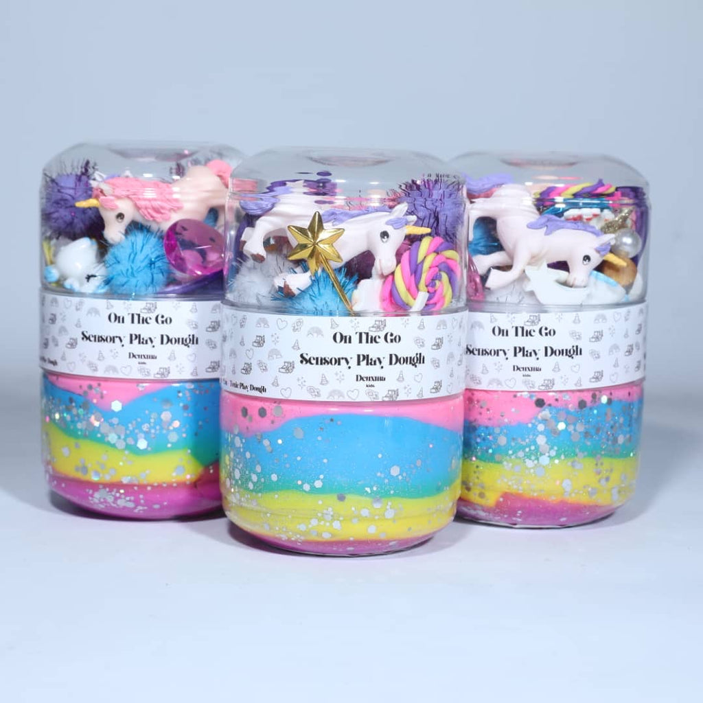 Unicorn Theme On The Go Sensory Playdough Tub